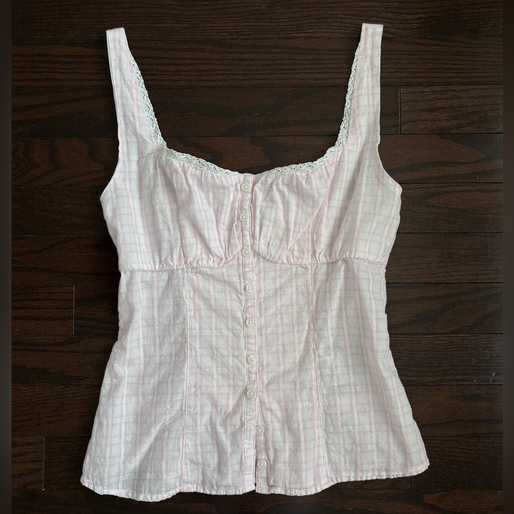 Hollister Pink Lace Milkmaid “Button-Through Blouse”